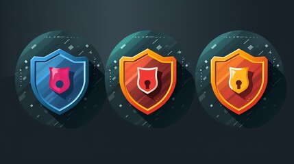 Vibrant collection of security shields symbolizing protection and safety, featuring unique designs and colors for digital themes.