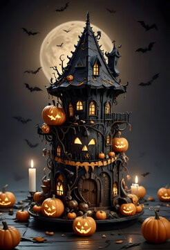 astle with halloween pumpkin.
