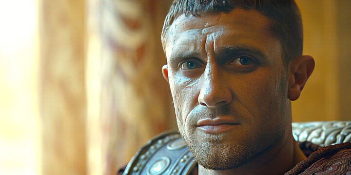 Constantine Great, Flavius Vladimir, Emperor of Byzantium, leader of Christian religion. Close-up of man, stern warrior.