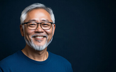 Obraz premium A portrait of a smiling, handsome senior Asian man against an isolated background.