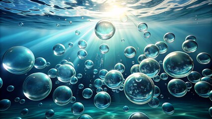 Bubbles floating in clear water , liquid,round, colorful, abstract, surface, background, reflection, purity, bubbles, serene