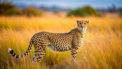Obraz premium Cheetah hunting for prey in the African savannah, cheetah, savannah, Africa, wildlife, hunting, predator, fast, speed