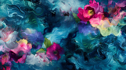 Fototapeta premium Abstract Fusion of Floral and Aquatic Patterns Swirling Together