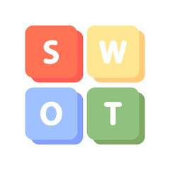 SWOT analysis. Strengths, Weaknesses, Opportunities, and Threats. Business, strategy, project planning, assessment concepts. Flat vector design isolated illustration.