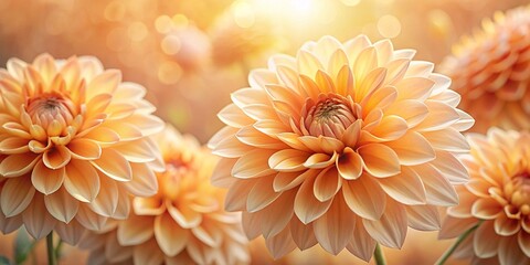 Peach Dahlia Bouquet: A delicate cluster of peach dahlias blooms in a soft, ethereal glow, capturing the essence of elegance and tranquility. The petals unfurl in a symphony of delicate shades © Joesunt