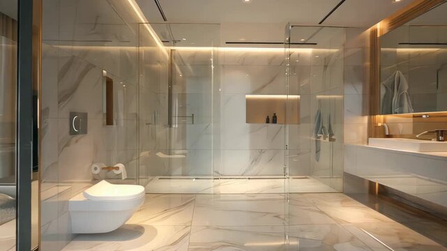 Luxury modern simple home bathroom interior, detail marble and shower