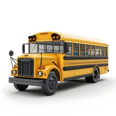 Detailed 3D Rendered School Bus on Isolated White Background with Studio Lighting