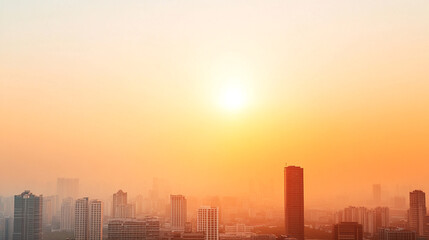 The aerial view of air pollution in big city with PM2.5, showing full of fine dust environment above skyscraper