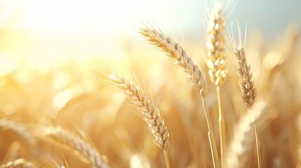 Obraz premium Organic wheat field, golden ears swaying in wind, 3D illustration