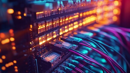 Network Server with Glowing Cables