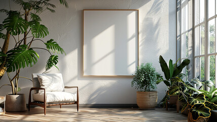 A bright and airy living space with a blank canvas for creativity in the afternoon light