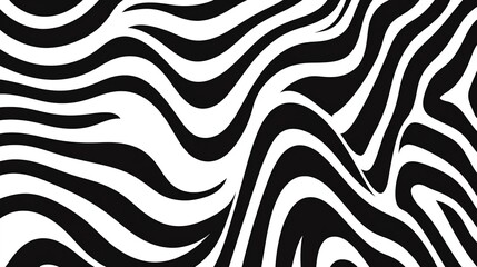 Fototapeta premium Simple Pattern of Wavy Black and White Lines. Elegant and Minimalistic Design Featuring Fluid Curves and Stripes, Perfect for Modern and Stylish Textiles or Graphic Projects.
