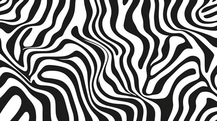 Simple Pattern of Wavy Black and White Lines. Elegant and Minimalistic Design Featuring Fluid Curves and Stripes, Perfect for Modern and Stylish Textiles or Graphic Projects.