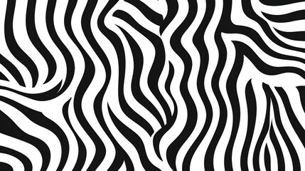 Obraz premium Simple Pattern of Wavy Black and White Lines. Elegant and Minimalistic Design Featuring Fluid Curves and Stripes, Perfect for Modern and Stylish Textiles or Graphic Projects.