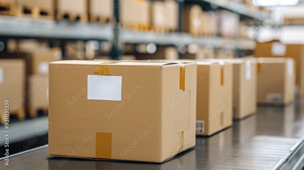 Wall mural A close up shot showcasing the meticulous labeling and organization of boxes in a bustling warehouse setting highlighting the attention to detail required for efficient online sales and shipping