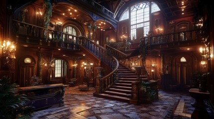 Obraz premium Grand, ornate staircase in a luxurious mansion.