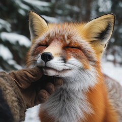 Petting a fox in the wild