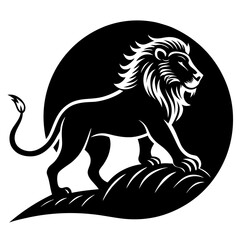 Lion climbing a hill silhouette vector art illustration