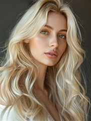 Fototapeta premium Beautiful hair model, a woman with blonde shiny long hair,