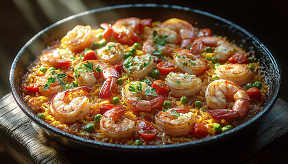 Fresh seafood meal cooked healthy eating on wood plate generated by AI