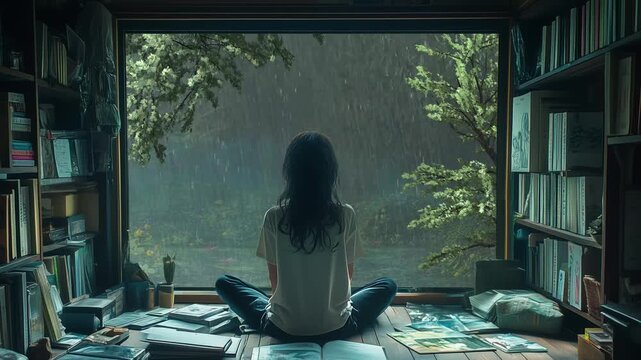 Lo-Fi Animation - Emotional Girl Enjoying Rain | Seamlessly Optimized Loop Down to the Last Frame | Rain Vibes