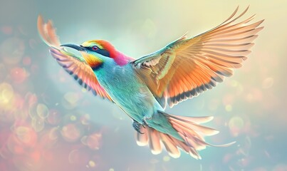 Fototapeta premium a tropical bird with vibrant feathers in flight, Generative AI.