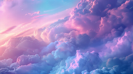 Vibrant colorful clouds with light rays creating a dreamlike and ethereal sky