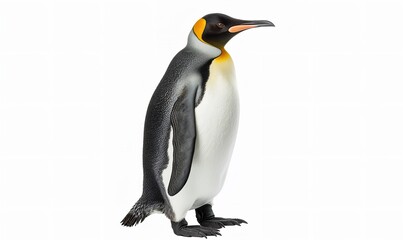 Fototapeta premium An lone penguin's entire body is depicted against a white background, Generative AI.