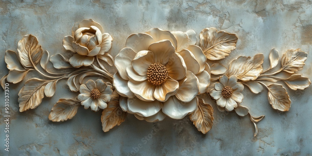 Wall mural Elegant Floral Texture with Sepia and Concrete Background, generative ai