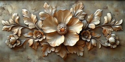 Sophisticated Sepia Toned Floral Design on Glossy Surface, generative ai