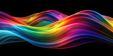 Colorful waves flowing on a dark background , abstract, vibrant, colorful, flowing, waves, dynamic, movement, fluid, gradient
