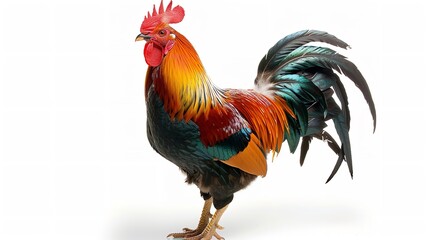 Fototapeta premium lone cock standing against a white backdrop, Generative AI.