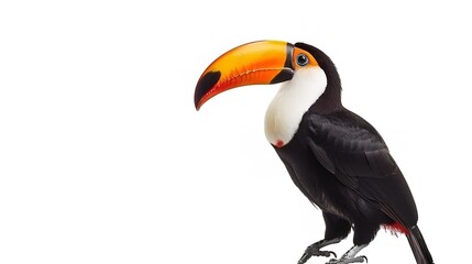 White background with an isolated toucan bird, Generative AI.