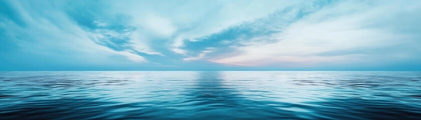 Obraz premium A serene ocean view under a vibrant sky, capturing the tranquility of water and clouds in harmony.