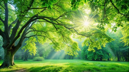 Obraz premium Gentle breeze blowing through lush green trees , nature, peaceful, tranquil, calming, serenity, wind, freshness, soft