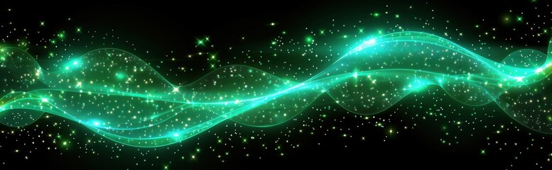 Fototapeta premium Abstract Green Wave with Glowing Stars