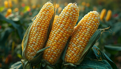 Sweetcorn ripe on the cob, healthy organic food freshness generated by AI