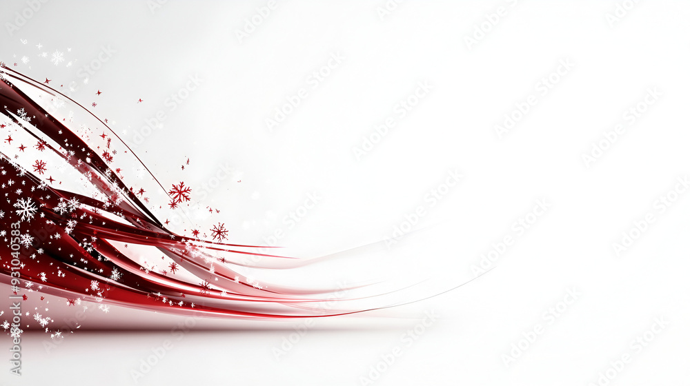 Wall mural Elegant Abstract Winter Background with Red Swirls and White Snowflakes