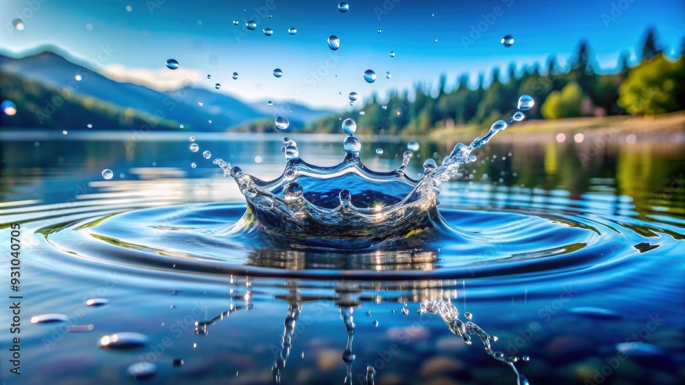 Sticker Close-up shot of water droplets splashing in a crystal clear lake, refreshing, nature, splash, pure, liquid, motion, energy, aqua, fresh