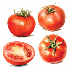 watercolor painting of tomato four collection isolated