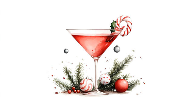 recommend clip art: Festive Cocktail with Candy Cane and Christmas Ornaments - Perfect for Holiday Designs