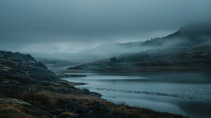 Fototapeta premium Serene Reflections. Moody landscape with dramatic sky concept