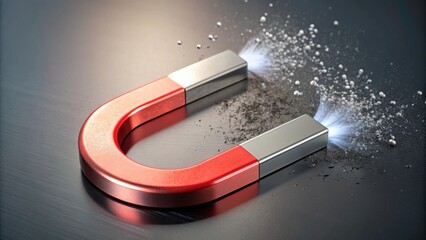 Horseshoe magnet attracting metal objects, science, magnetism, attraction, power, magnetic field, metal