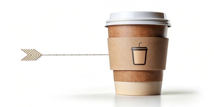 Map pointer intertwined with a coffee cup cut out, navigation, location, travel, caffeine, destination, explore, discovery