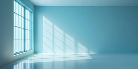 Obraz premium Minimalistic abstract light blue background with shadows and light from windows on wall, abstract, minimalistic, simple