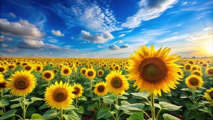 Sunflower field under blue sky wallpaper, sunflower, field, blue sky, background, nature, scenic, landscape, floral