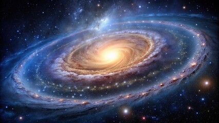 Fototapeta premium Stunning spiral galaxy surrounded by cosmic dust on background, spiral galaxy, cosmic dust, space, universe