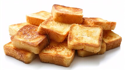 Slices of new toast bread on a white backdrop.