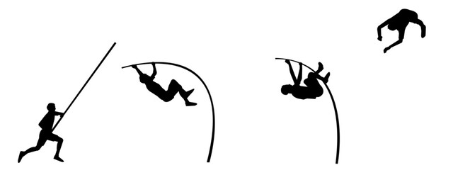 Vector set of silhouettes of pole vault. sports, athletics. Isolated on white background. vector illustration.