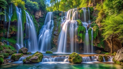 Obraz premium Double welding waterfall cascading down the rocks in Vize Kirklareli, Turkey, Sergen, waterfall, double, welding